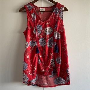 Knox Rose Red Floral Sleeveless High Low Top